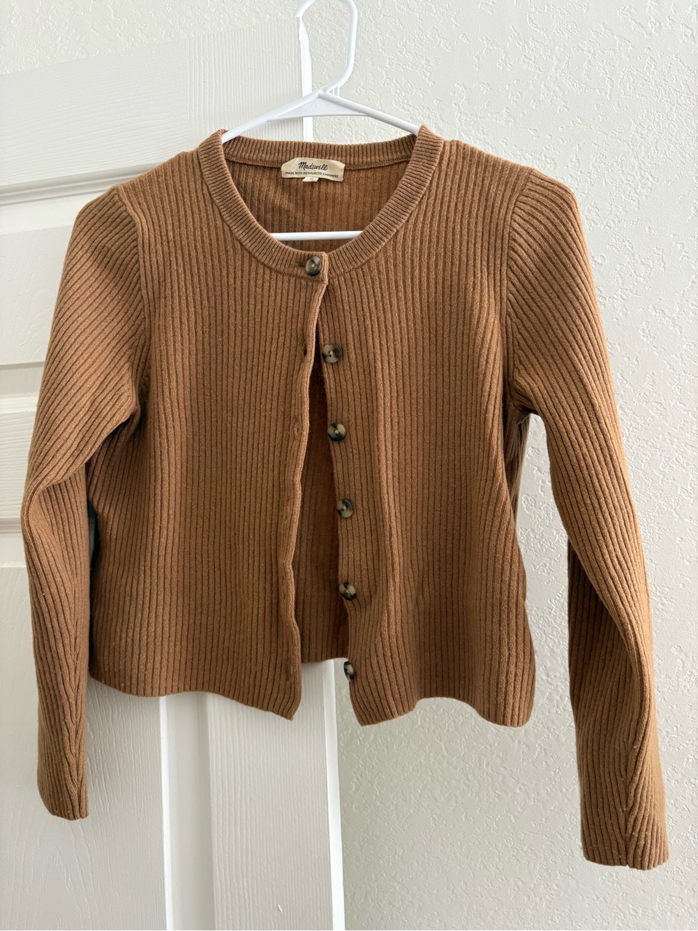 Madewell Women's Resourced Cashmere Ribbed Brown Button-Front Sweater